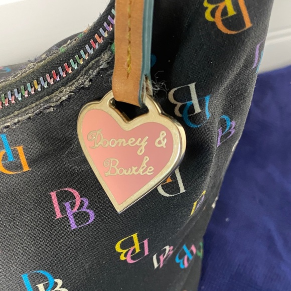 Dooney & Bourke Y2K small vintage Black Hobo Bag with Multicolor Logo - Picture 2 of 12
